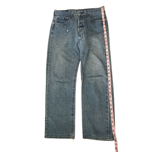 Levi's 501’s Blue Straight Jeans Classic Denim ~ size 32 ~ some distressing - Picture 11 of 12